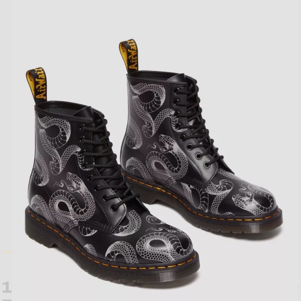 Dr Martens 1460 Serpent Print Leather Boots - Picture 4 of 4
